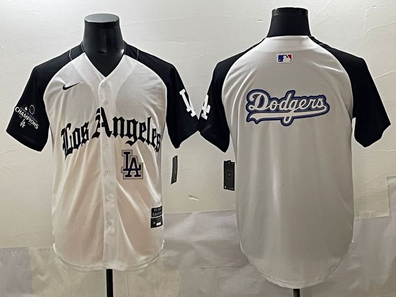 Men 2025 Los Angeles Dodgers Blank White black Five generations Joint Name Nike MLB Jersey style 52620
